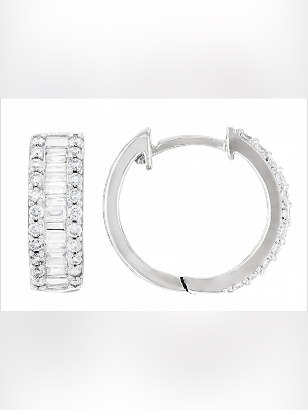White Round and Baguette Lab-Grown Diamond F-G SI Rhodium Over Silver Earrings